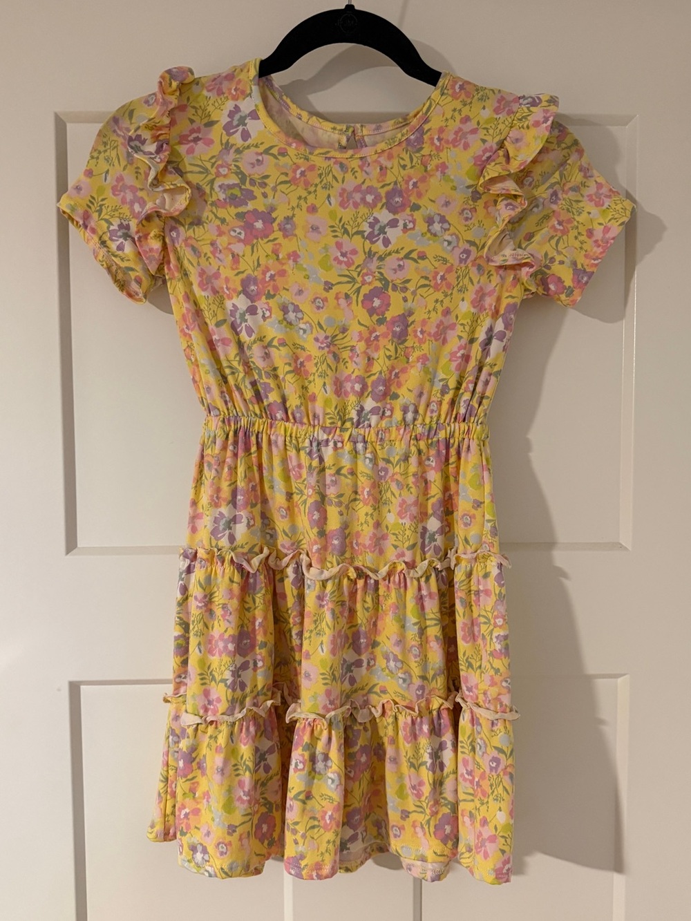 BCBG Girls Yellow Floral Ruffle Tiered Dress